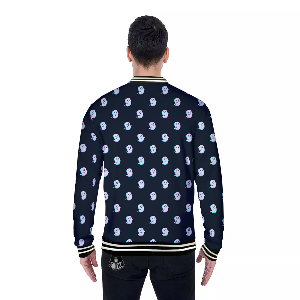 Little Ghost Cute Print Pattern Baseball Jacket-grizzshop