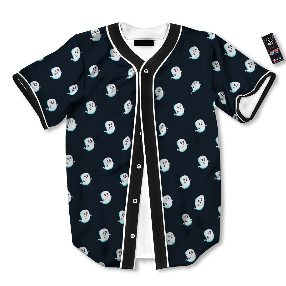 Little Ghost Cute Print Pattern Baseball Jersey-grizzshop