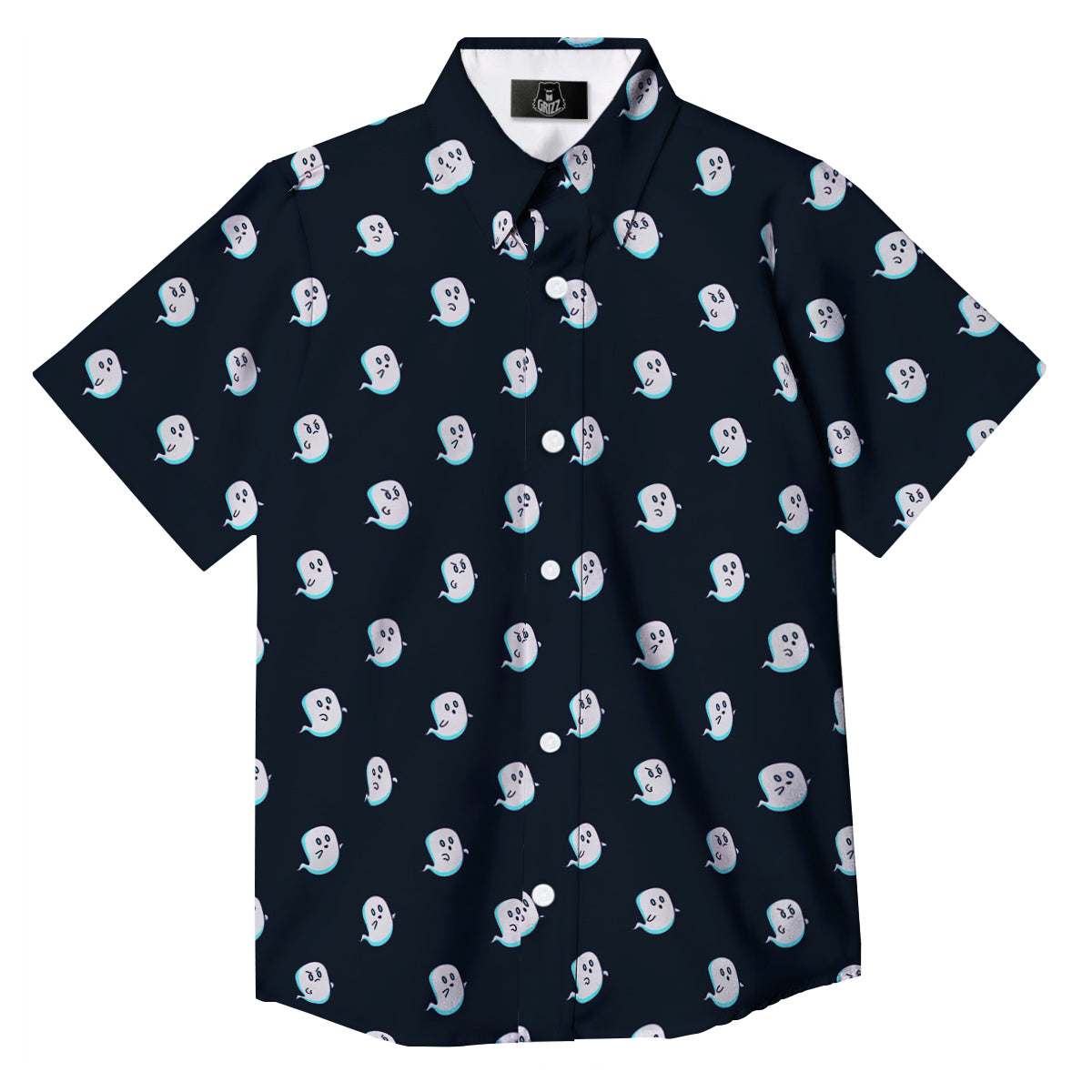 Little Ghost Cute Print Pattern Button Up Shirt-grizzshop