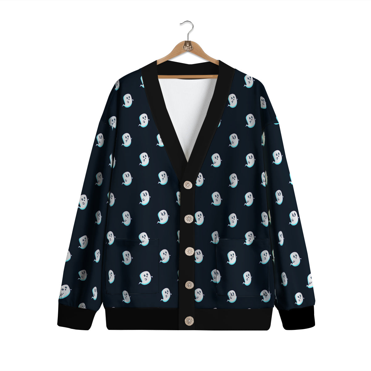 Little Ghost Cute Print Pattern Cardigan-grizzshop