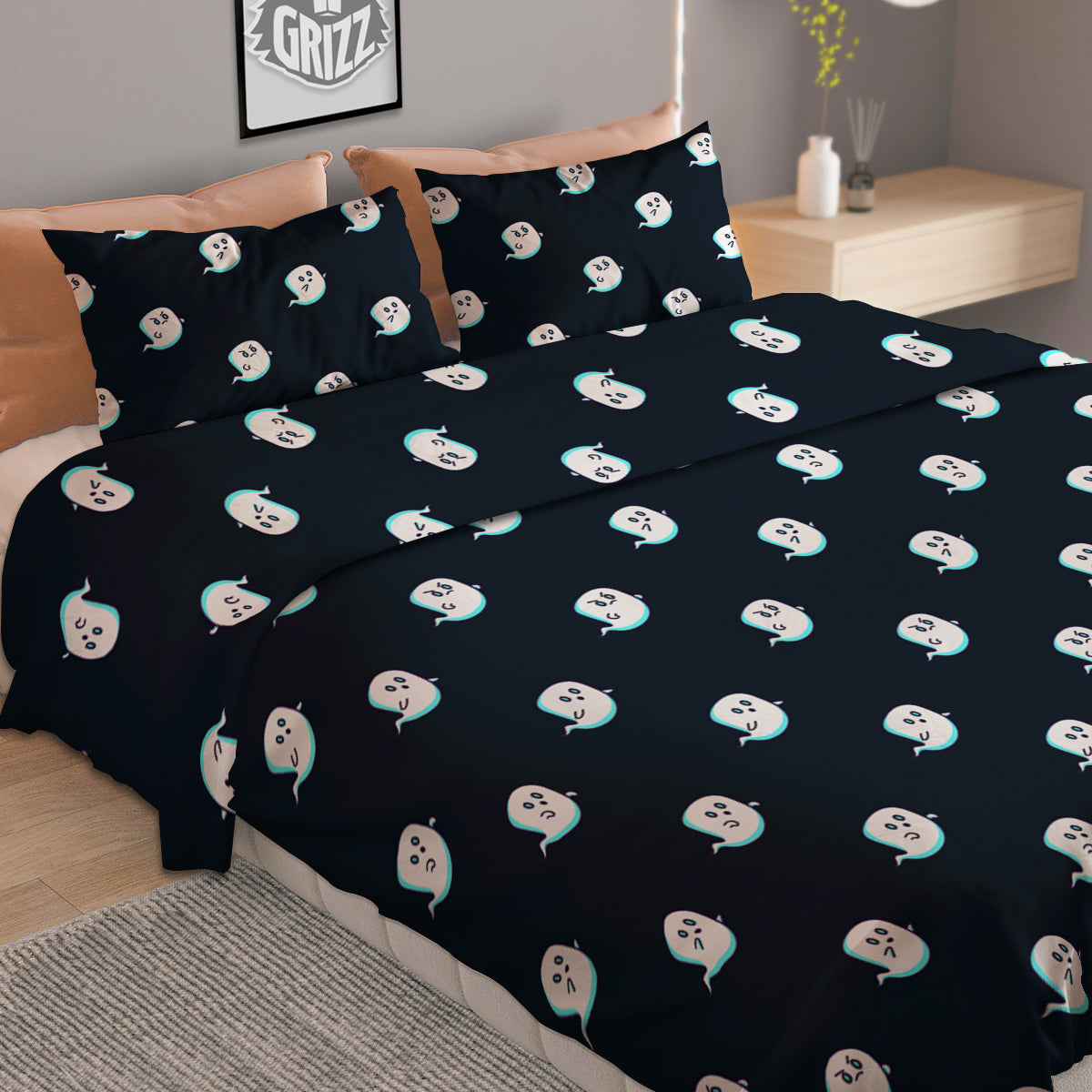 Little Ghost Cute Print Pattern Duvet Cover Bedding Set