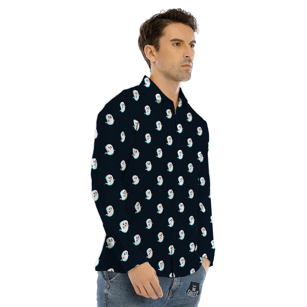 Little Ghost Cute Print Pattern Men's Dress Shirts-grizzshop
