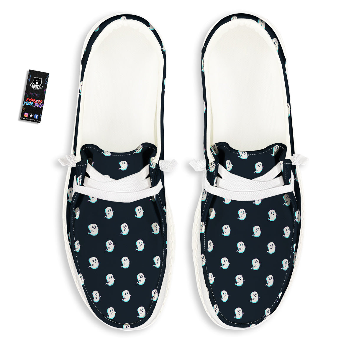 Little Ghost Cute Print Pattern White Loafers-grizzshop