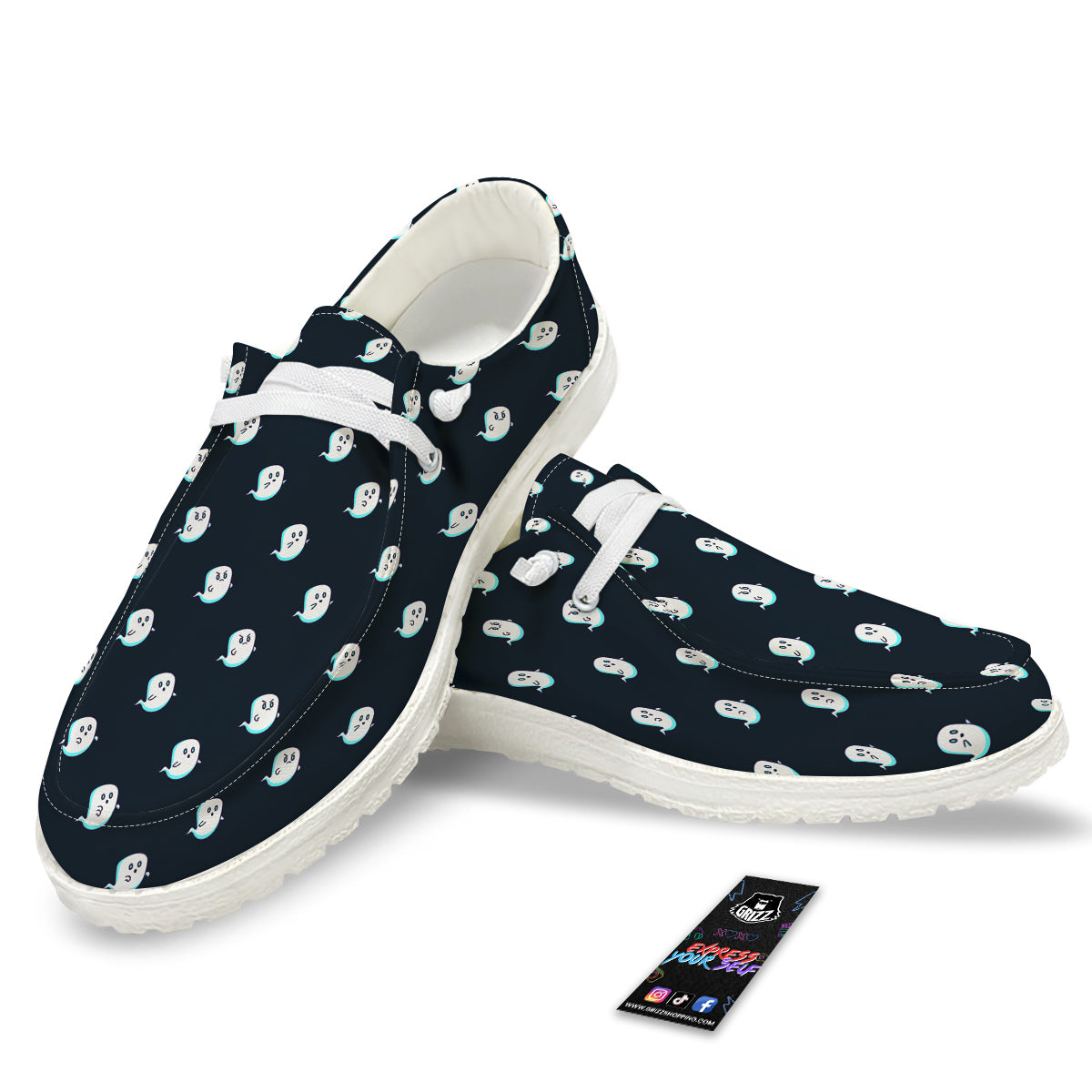 Little Ghost Cute Print Pattern White Loafers-grizzshop