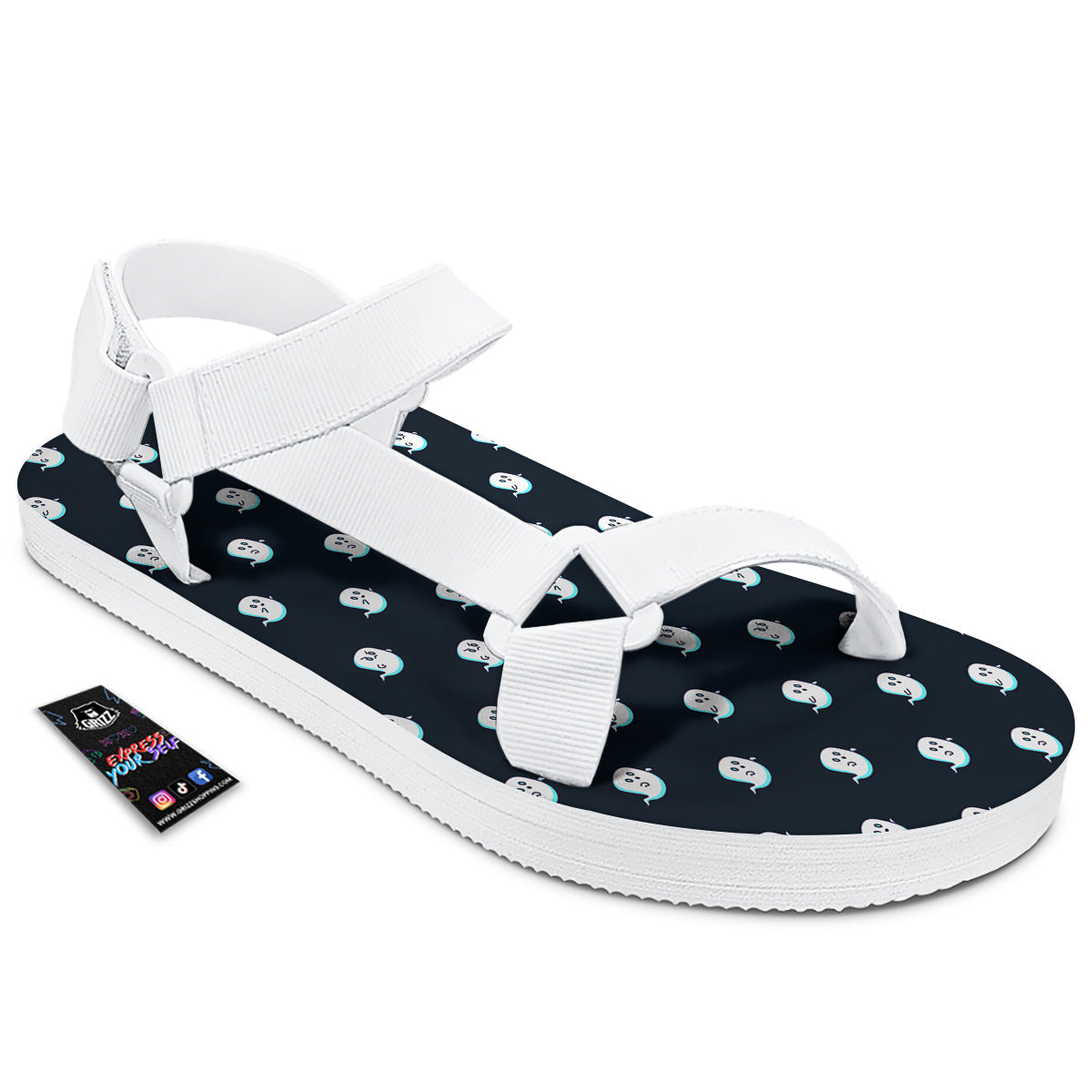 Little Ghost Cute Print Pattern White Open Toe Sandals-grizzshop