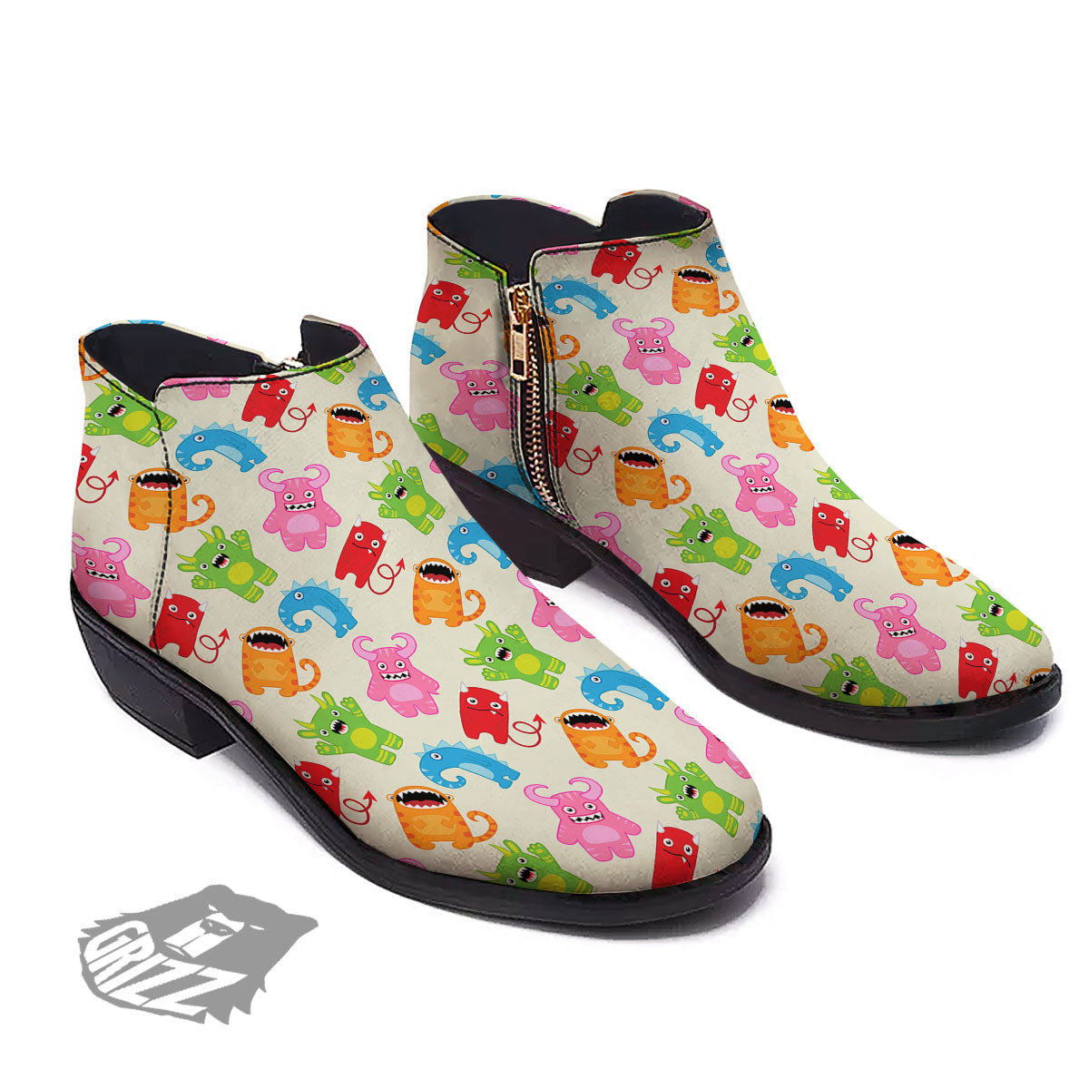 Little Monster Print Pattern Ankle Boots-grizzshop