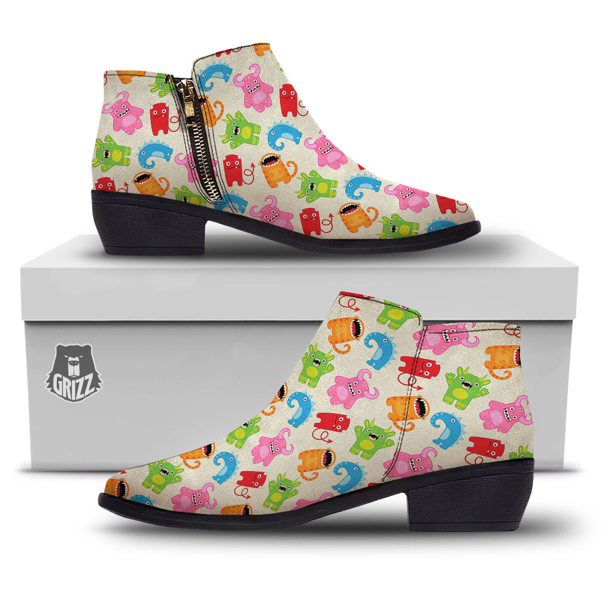 Little Monster Print Pattern Ankle Boots-grizzshop