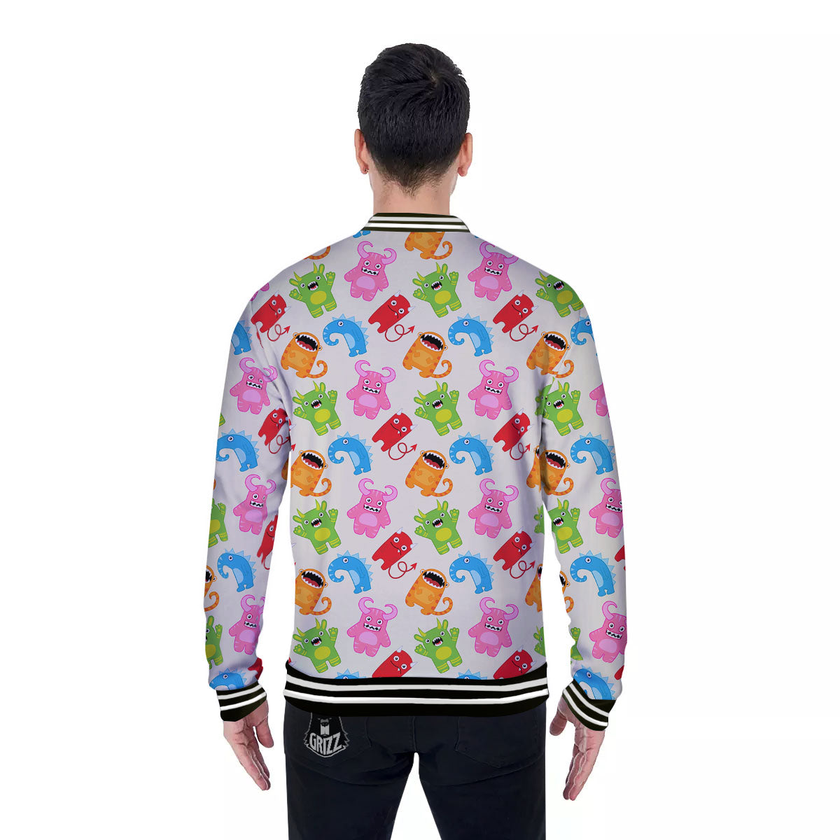 Little Monster Print Pattern Baseball Jacket-grizzshop