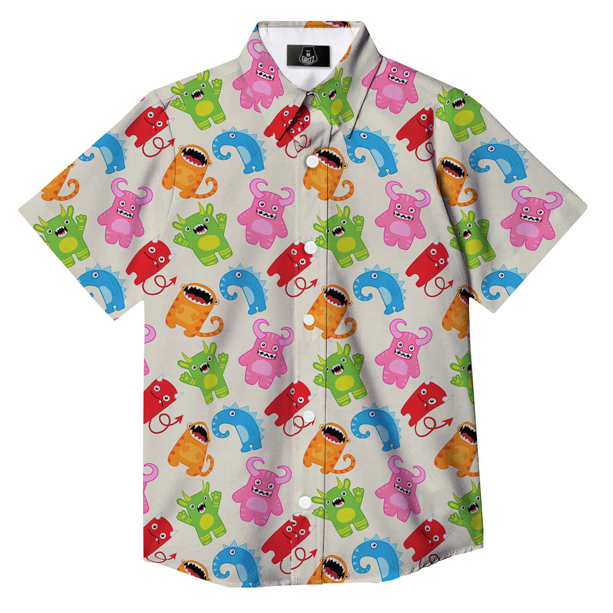 Little Monster Print Pattern Button Up Shirt-grizzshop