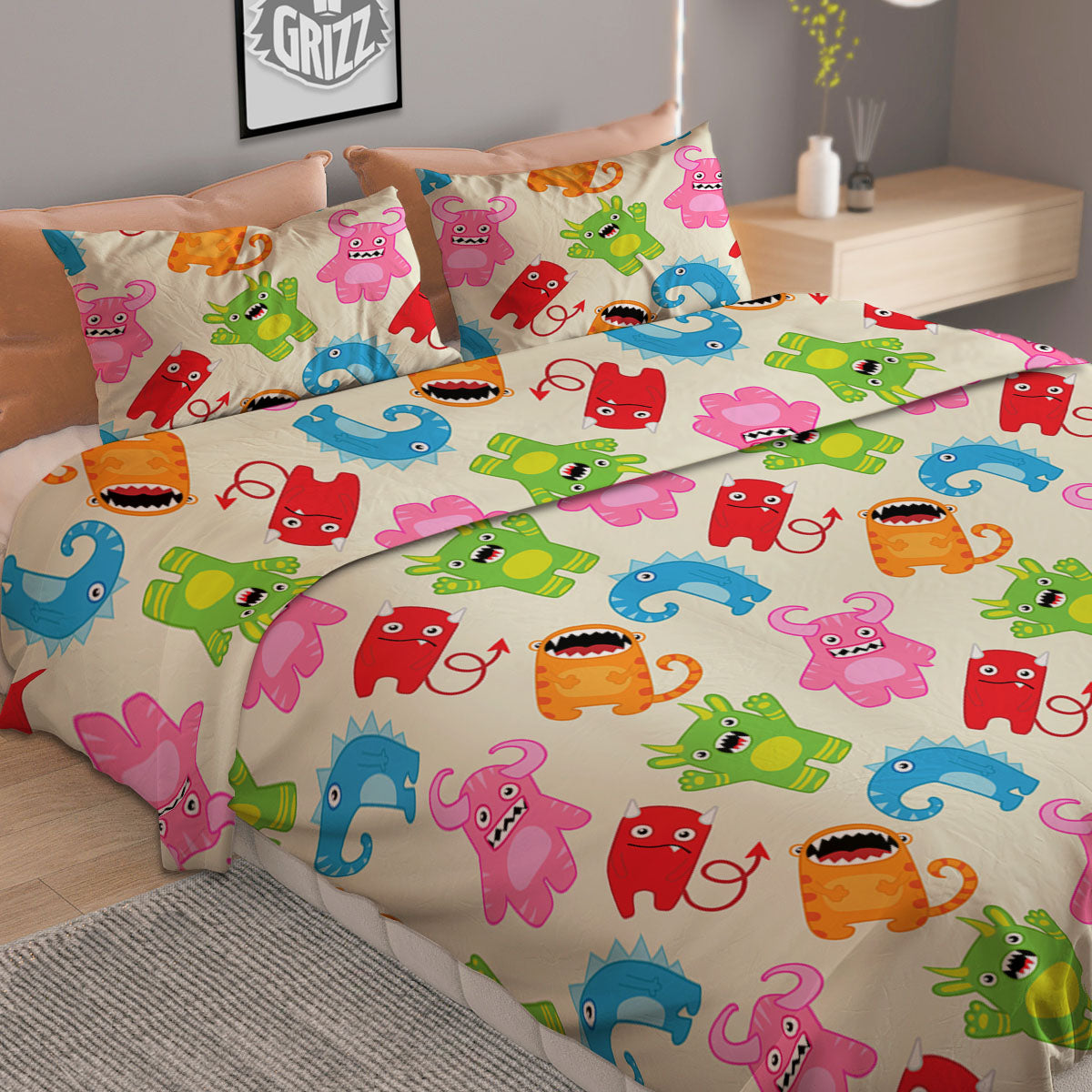 Little Monster Print Pattern Duvet Cover Bedding Set
