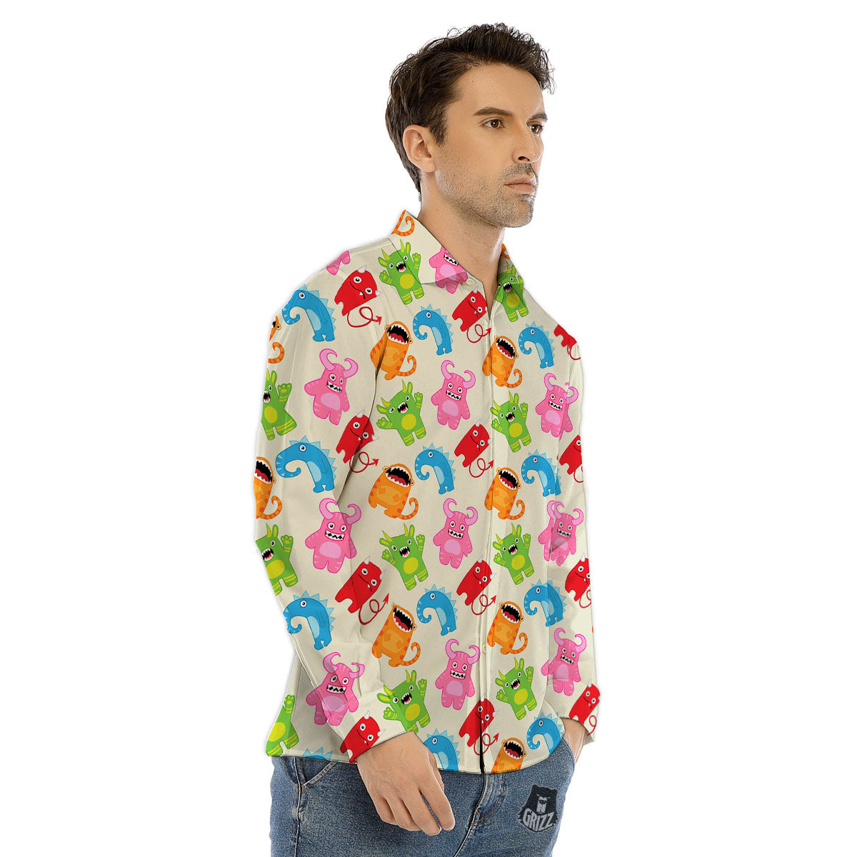 Little Monster Print Pattern Men's Dress Shirts-grizzshop