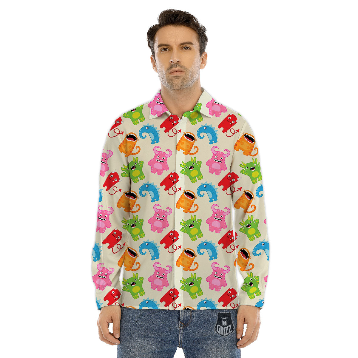 Little Monster Print Pattern Men's Dress Shirts-grizzshop