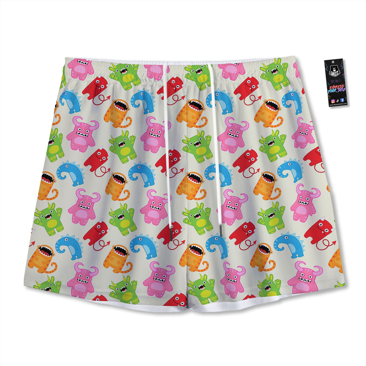 Little Monster Print Pattern Mesh Shorts