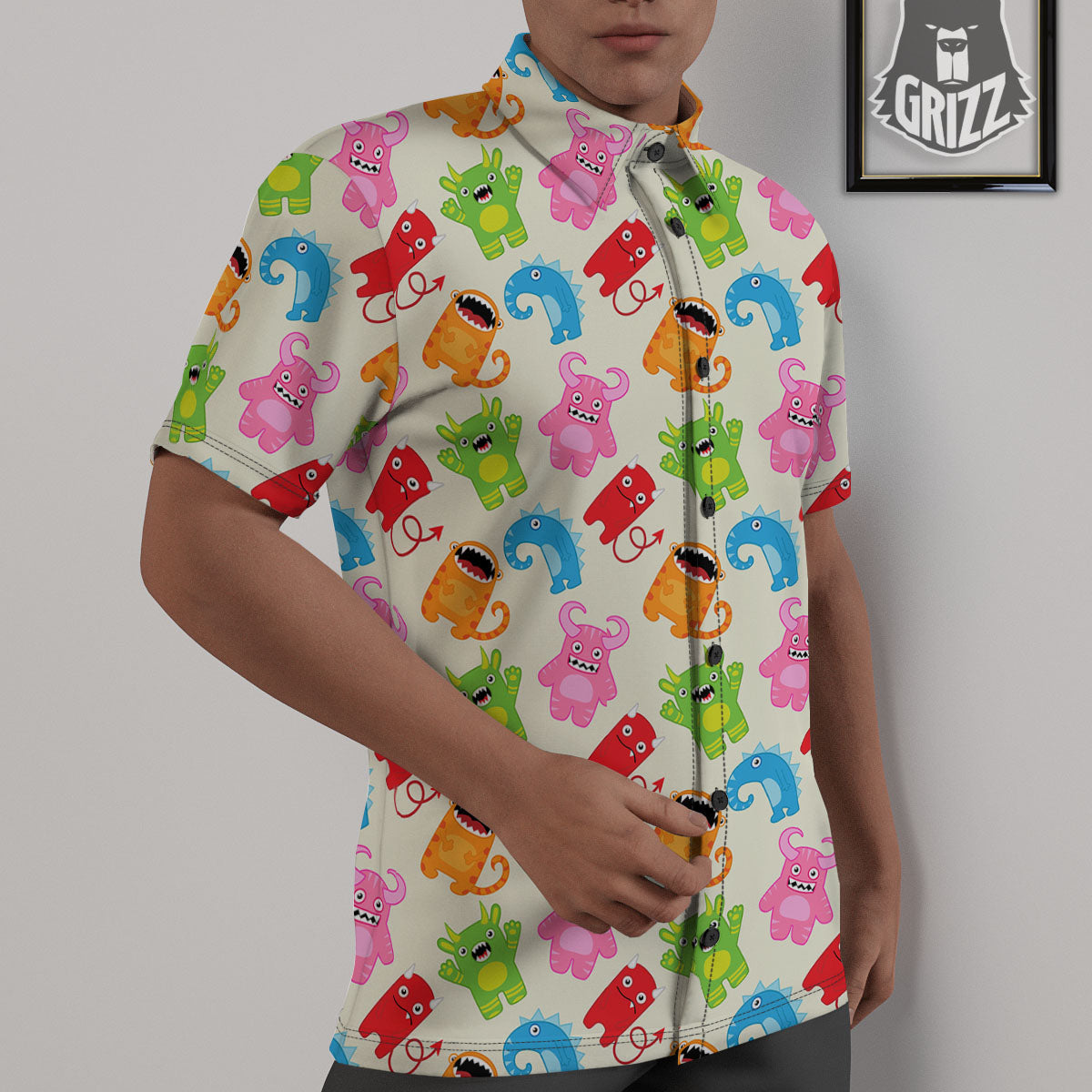Little Monster Print Pattern Untucked Shirts-grizzshop
