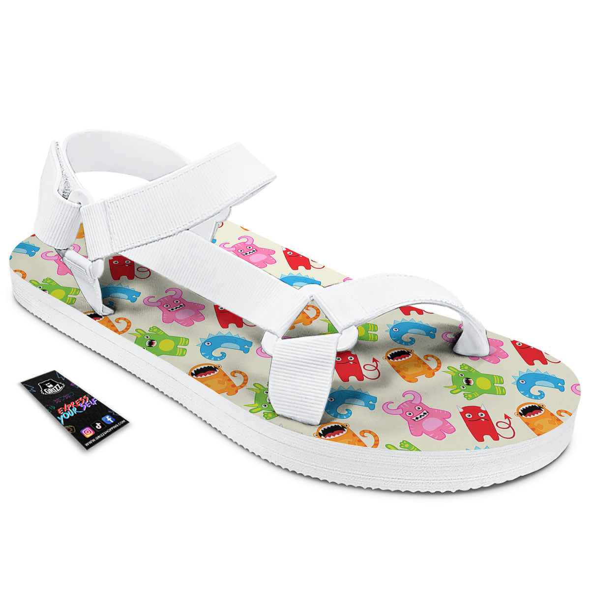 Little Monster Print Pattern White Open Toe Sandals-grizzshop