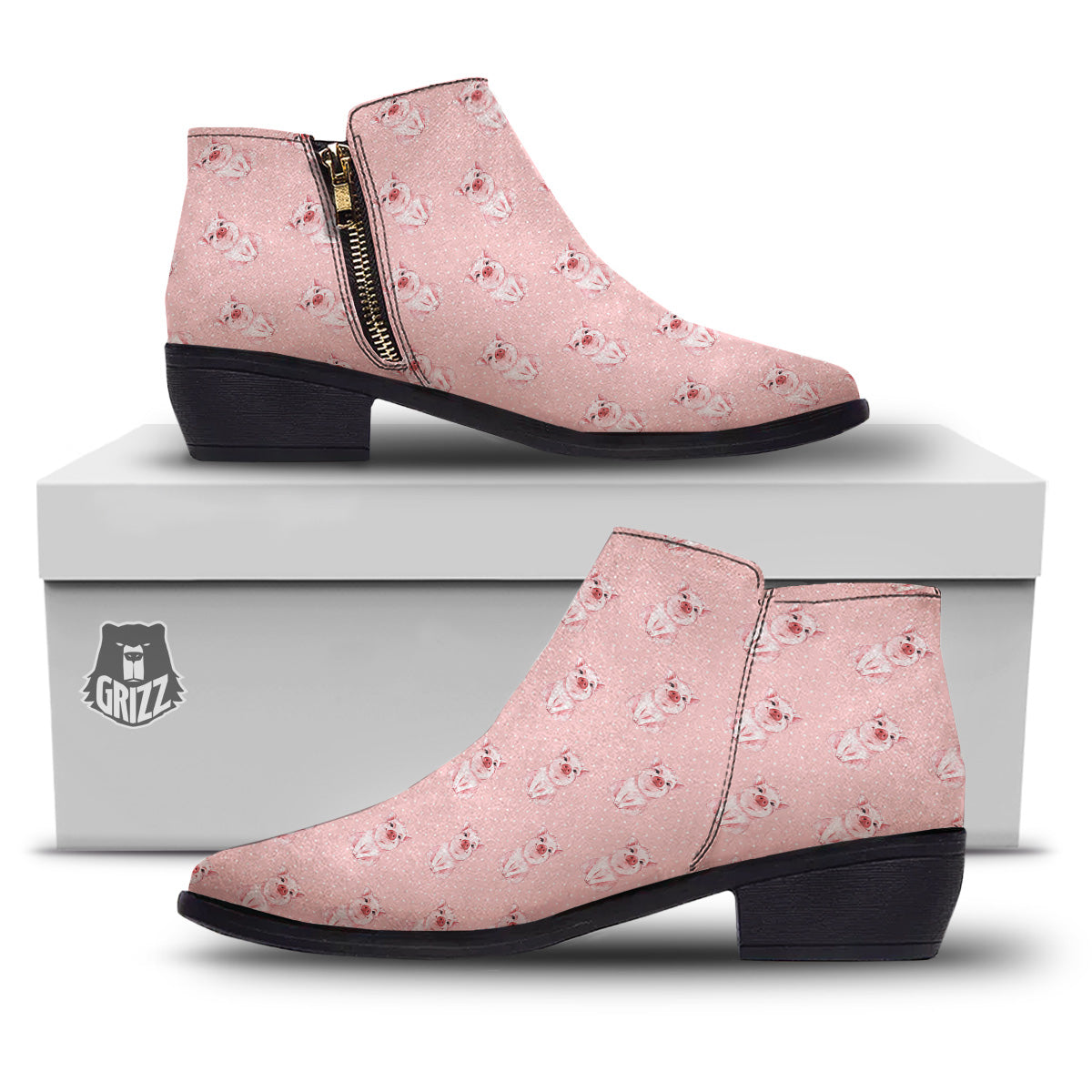 Little Pig And White Dots Print Pattern Ankle Boots-grizzshop