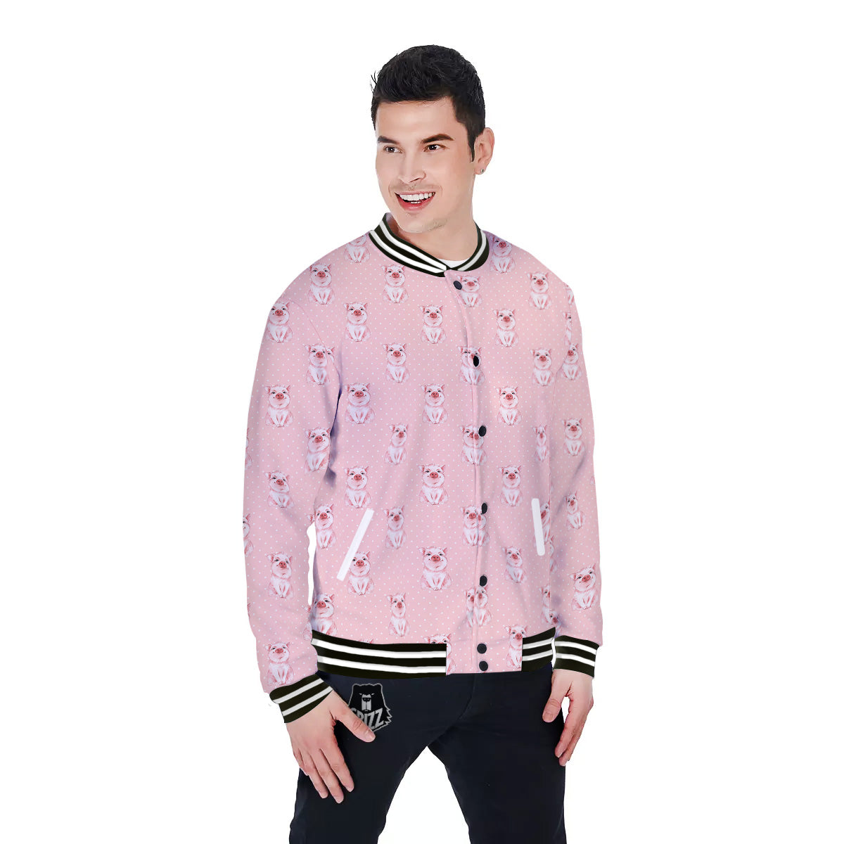 Little Pig And White Dots Print Pattern Baseball Jacket-grizzshop