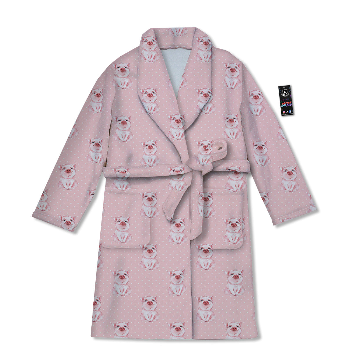 Little Pig And White Dots Print Pattern Bathrobe-grizzshop