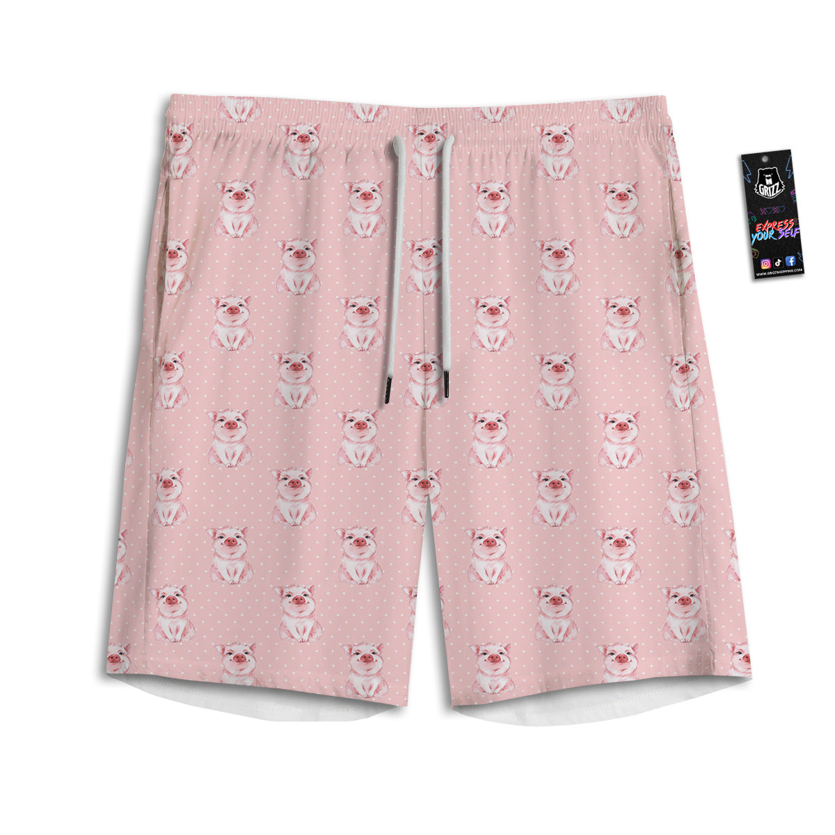 Little Pig And White Dots Print Pattern Men's Athletic Shorts