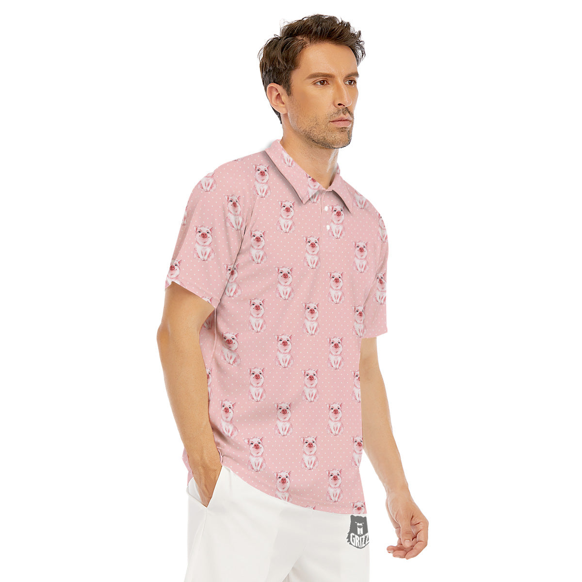 Little Pig And White Dots Print Pattern Men's Golf Shirts-grizzshop
