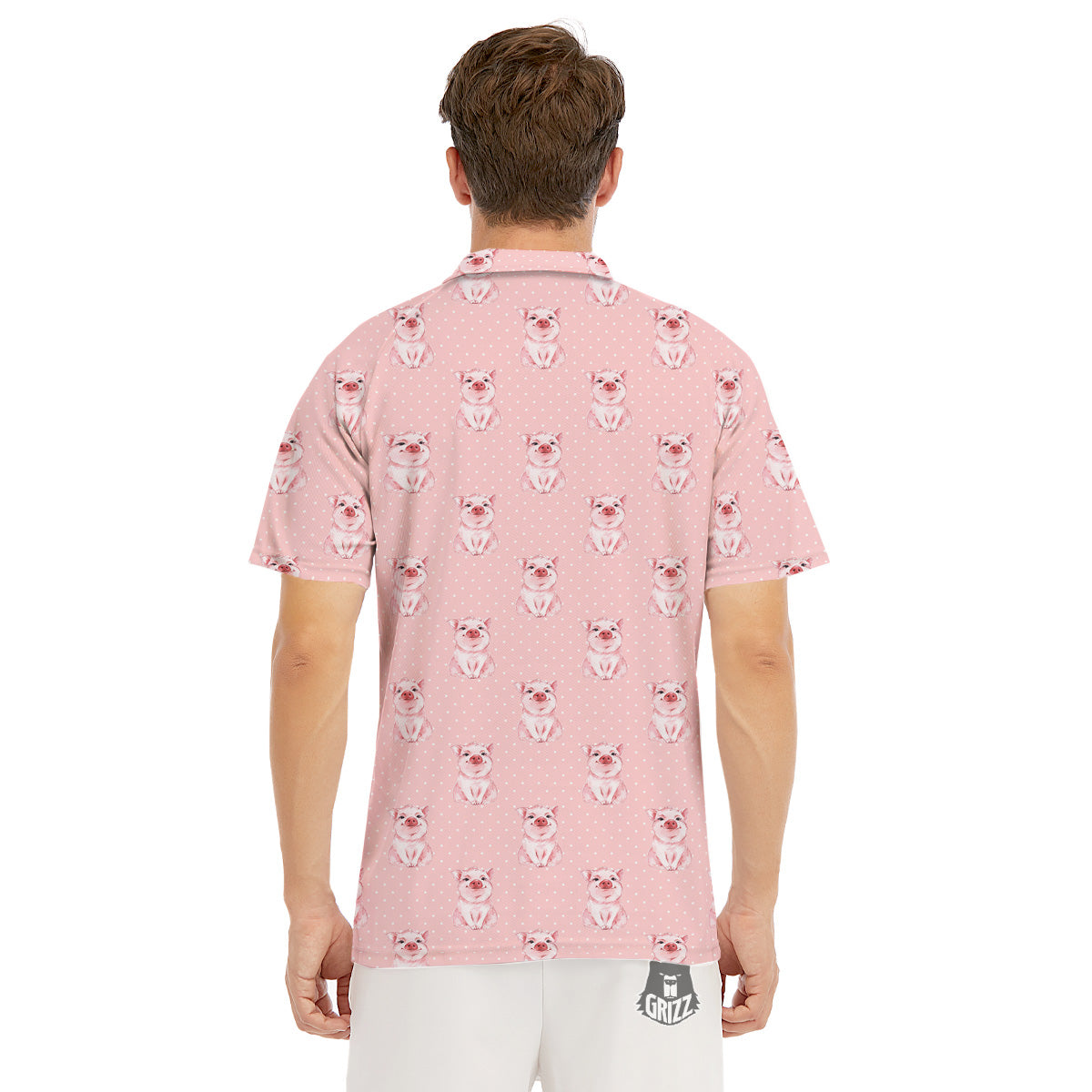 Little Pig And White Dots Print Pattern Men's Golf Shirts-grizzshop