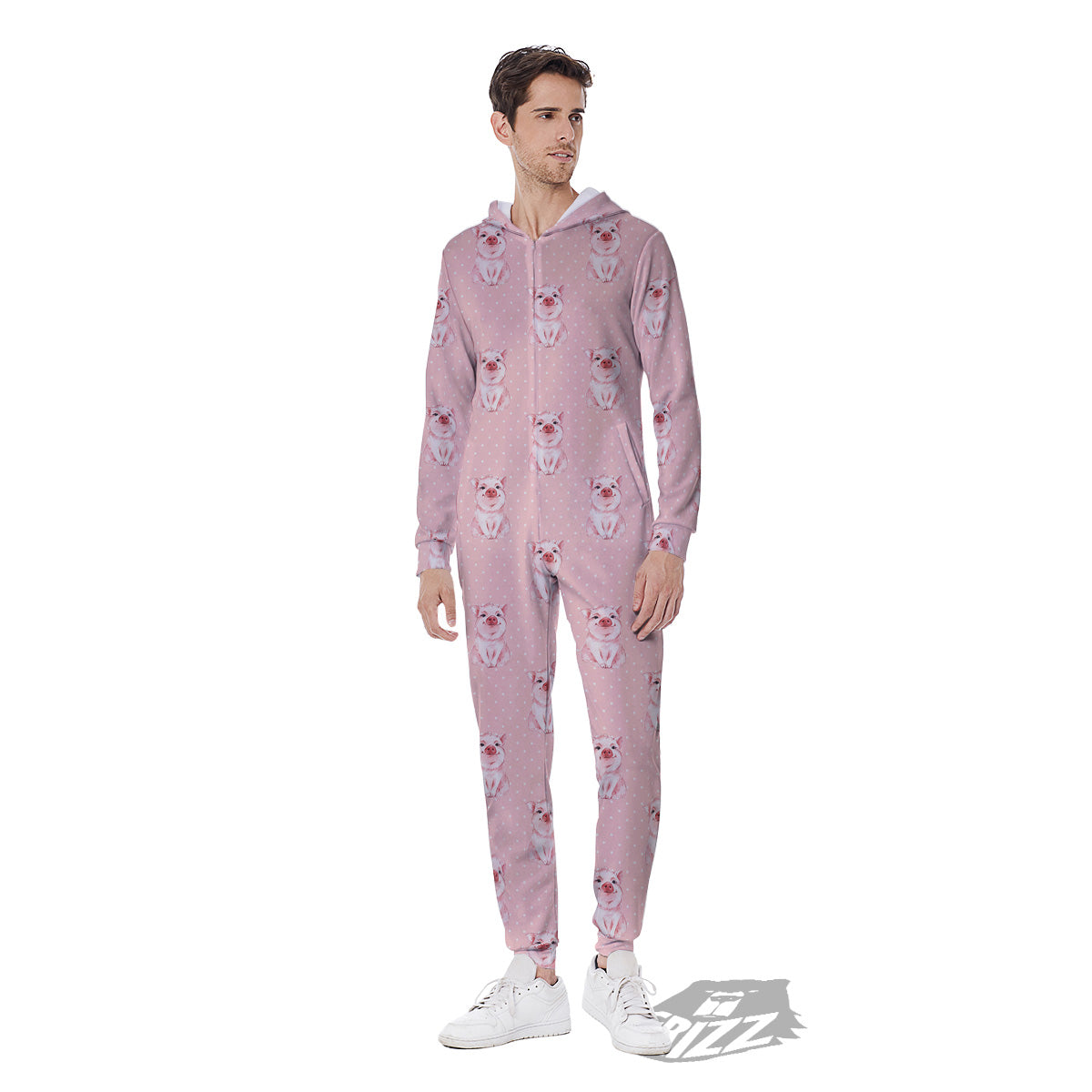 Little Pig And White Dots Print Pattern Men's Jumpsuit-grizzshop