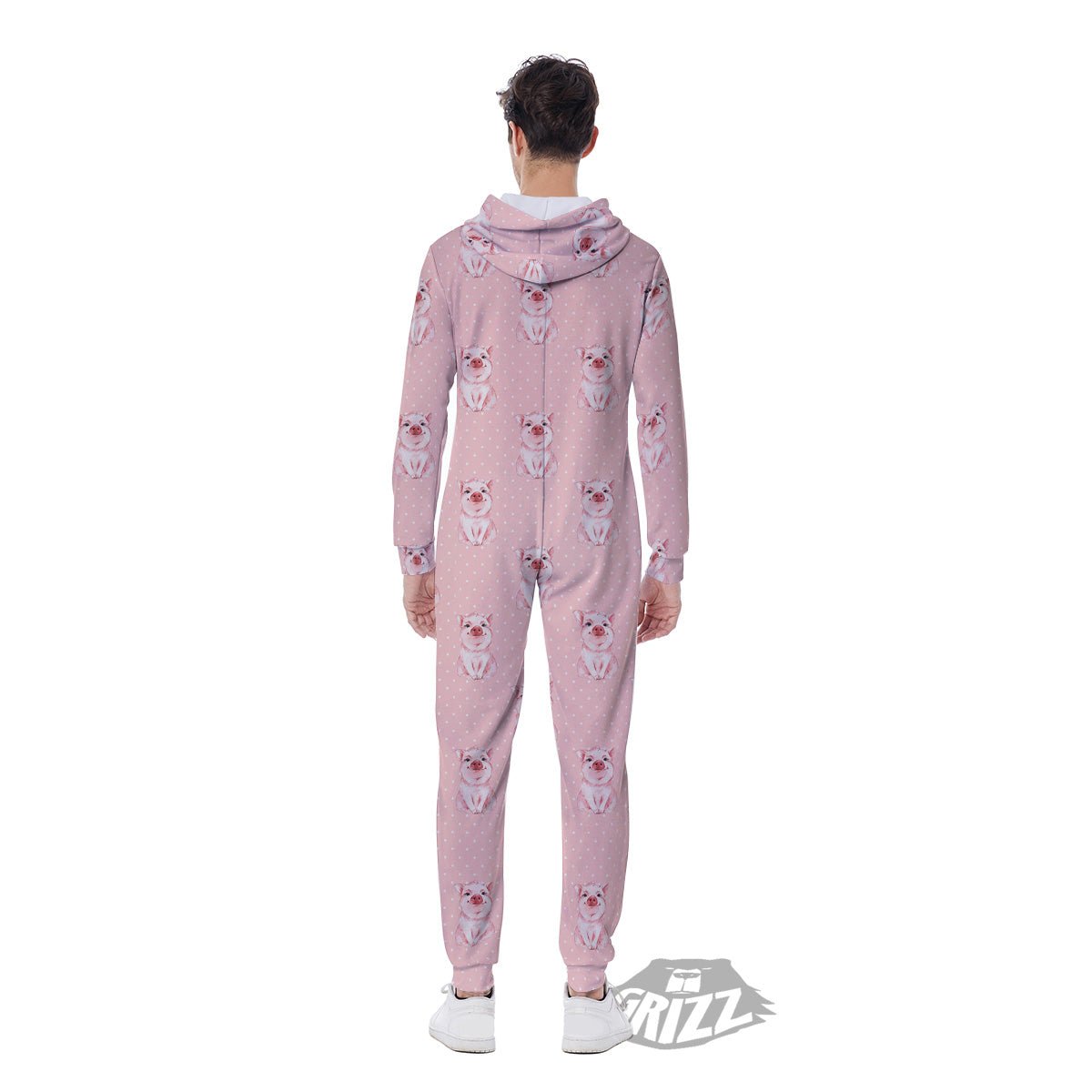 Little Pig And White Dots Print Pattern Men's Jumpsuit-grizzshop
