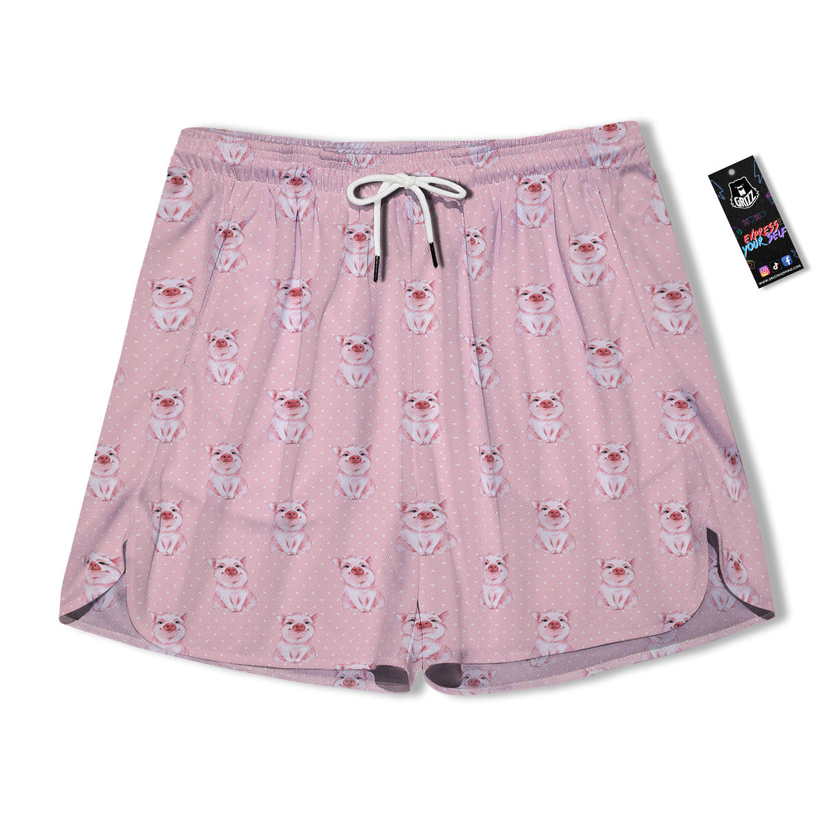 Little Pig And White Dots Print Pattern Men's Running Shorts-grizzshop