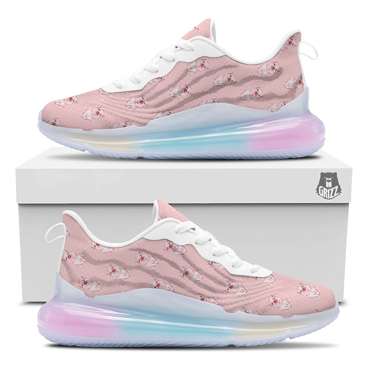 Little Pig And White Dots Print Pattern Running Sneakers-grizzshop
