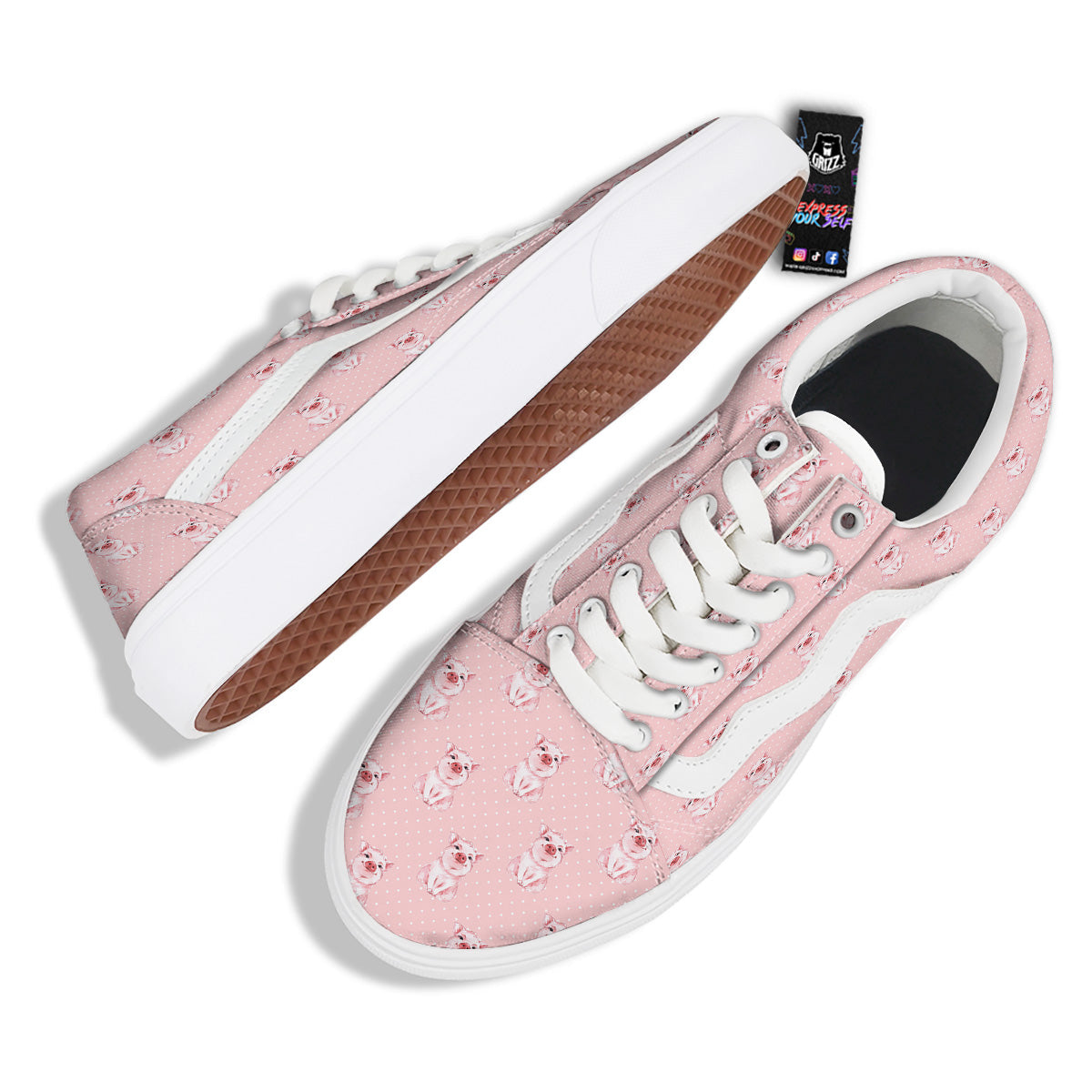 Little Pig And White Dots Print Pattern Skate Shoes-grizzshop
