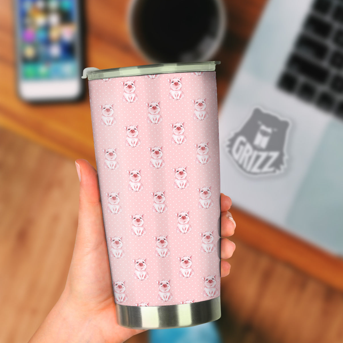 Little Pig And White Dots Print Pattern Tumbler-grizzshop