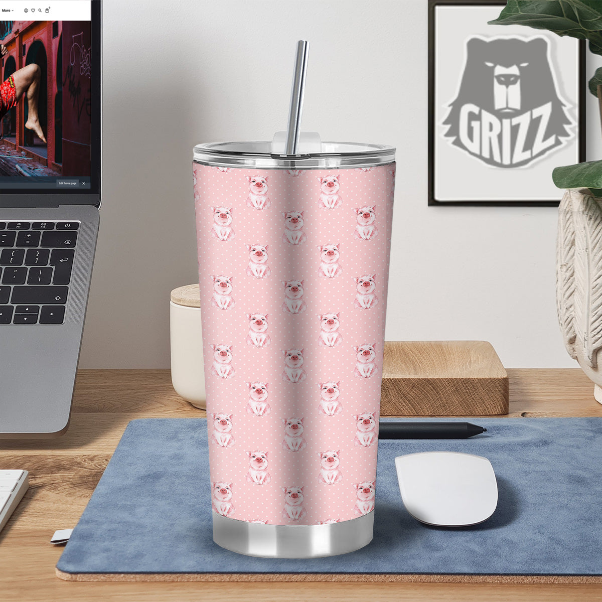 Little Pig And White Dots Print Pattern Tumbler-grizzshop
