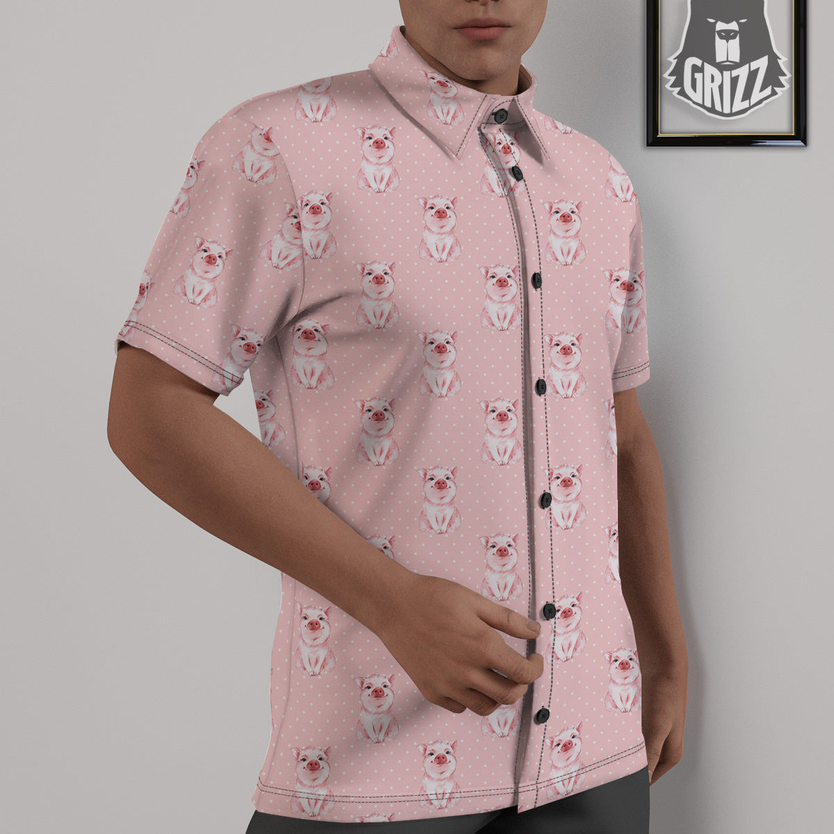 Little Pig And White Dots Print Pattern Untucked Shirts-grizzshop