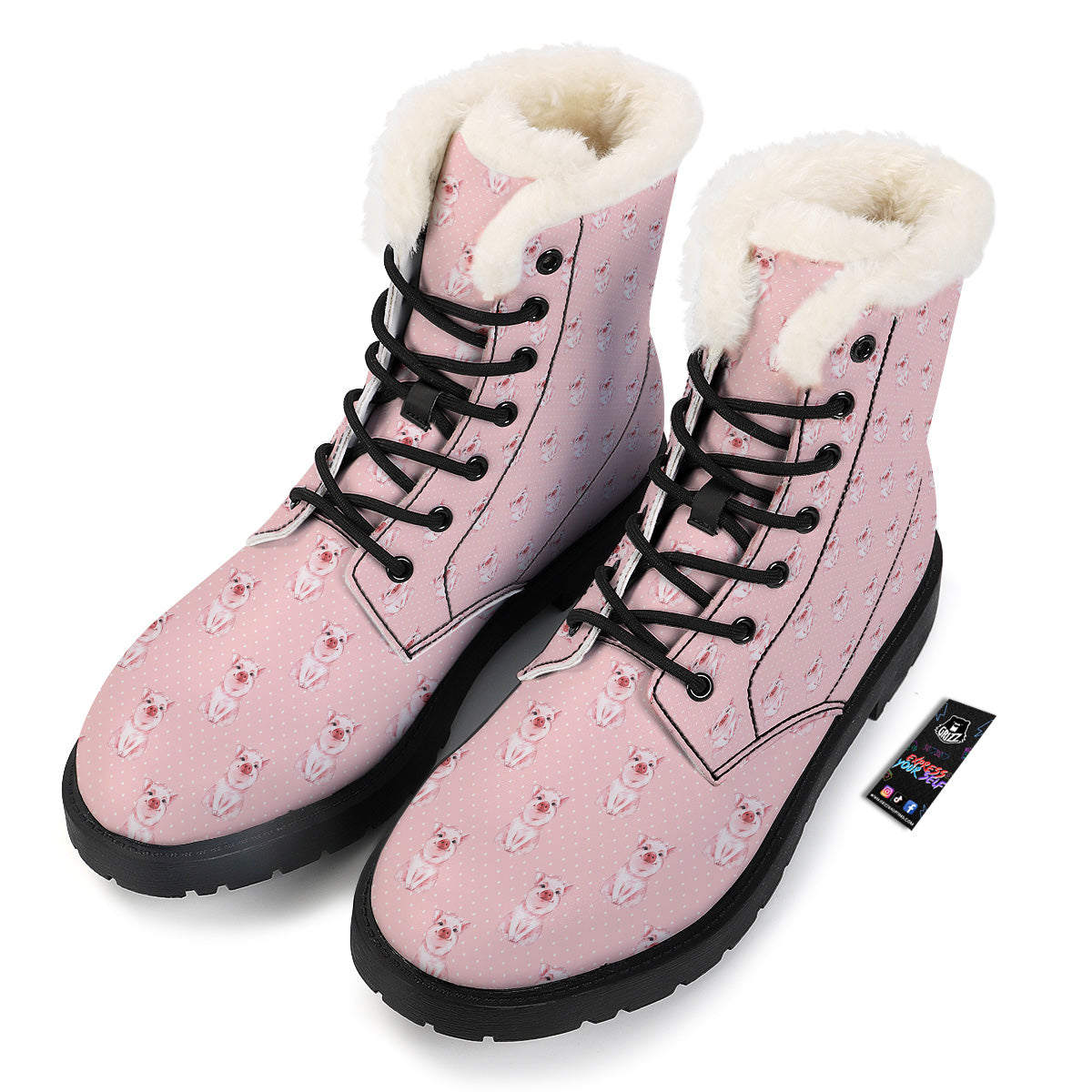 Little Pig And White Dots Print Pattern Winter Boots-grizzshop