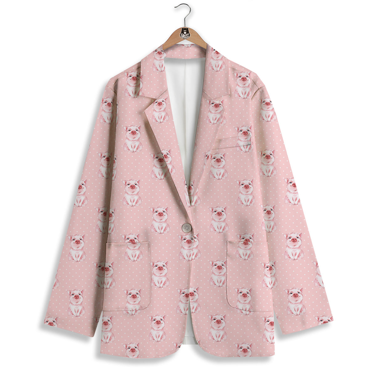 Little Pig And White Dots Print Pattern Women's Blazer-grizzshop
