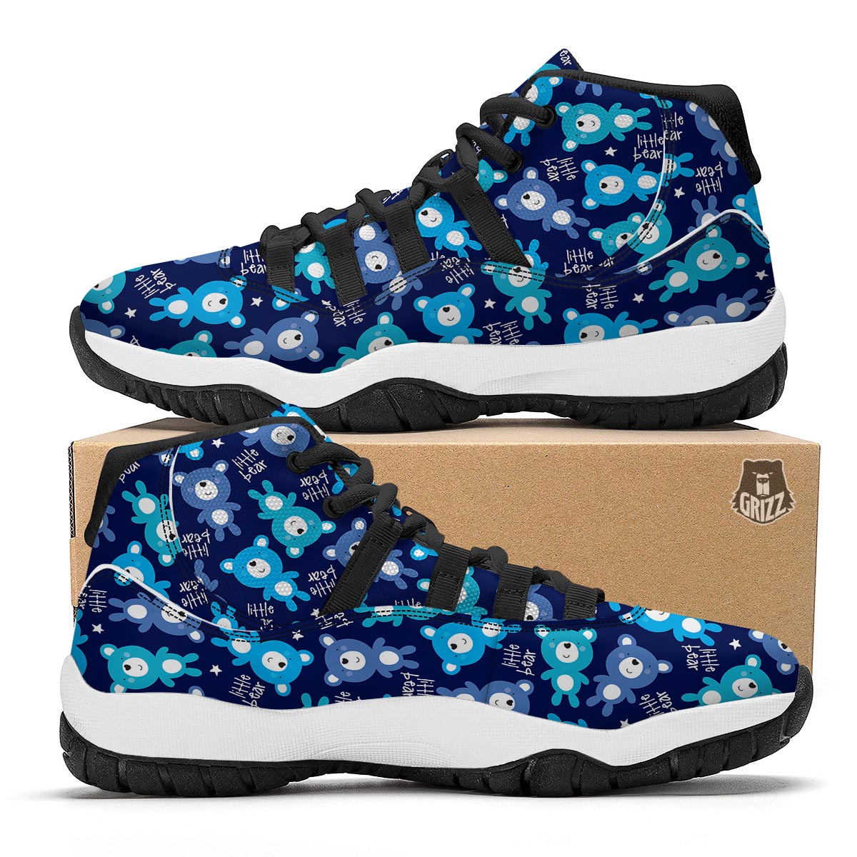 Little Teddy Bear Pattern Print Black Bball Shoes-grizzshop