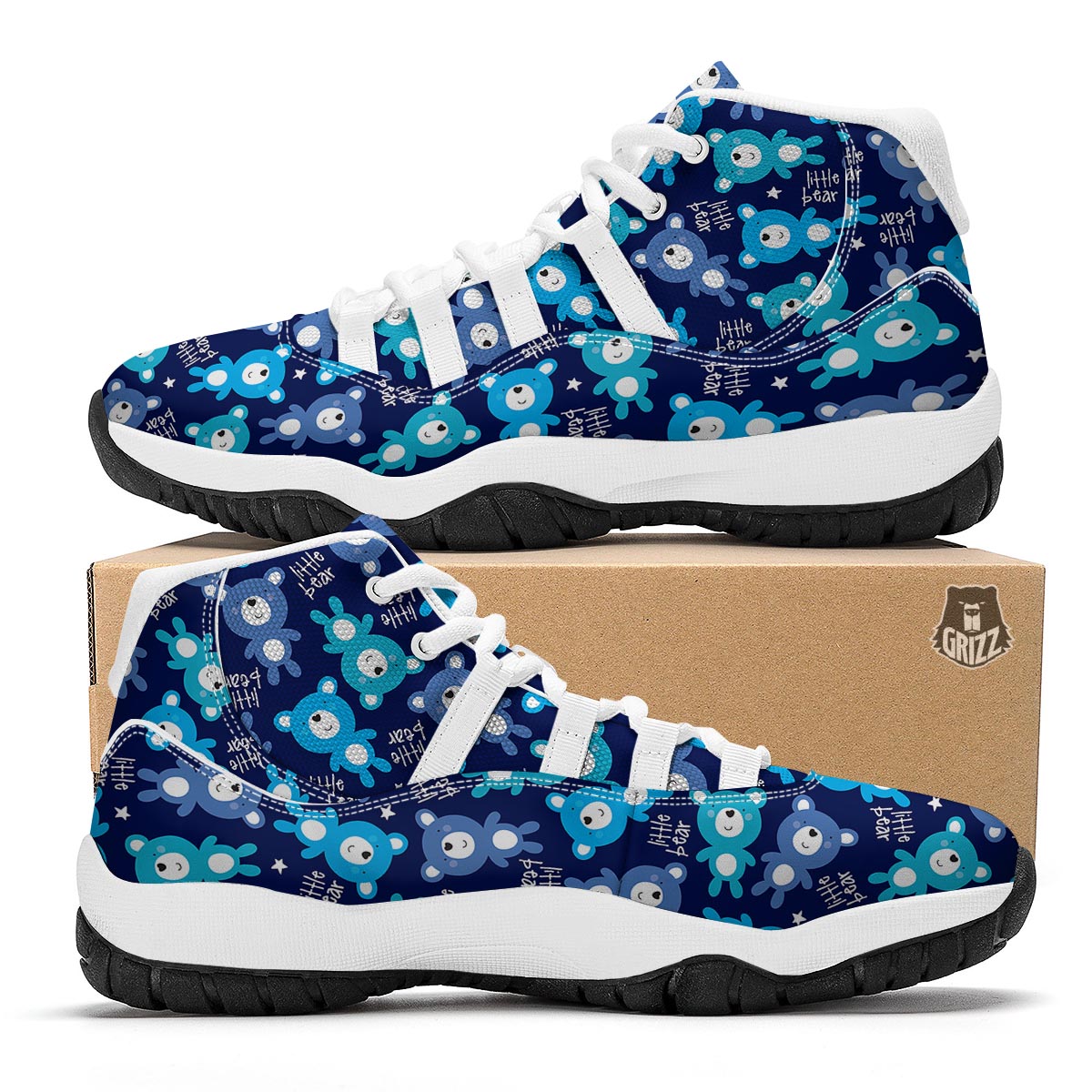 Little Teddy Bear Pattern Print White Bball Shoes-grizzshop