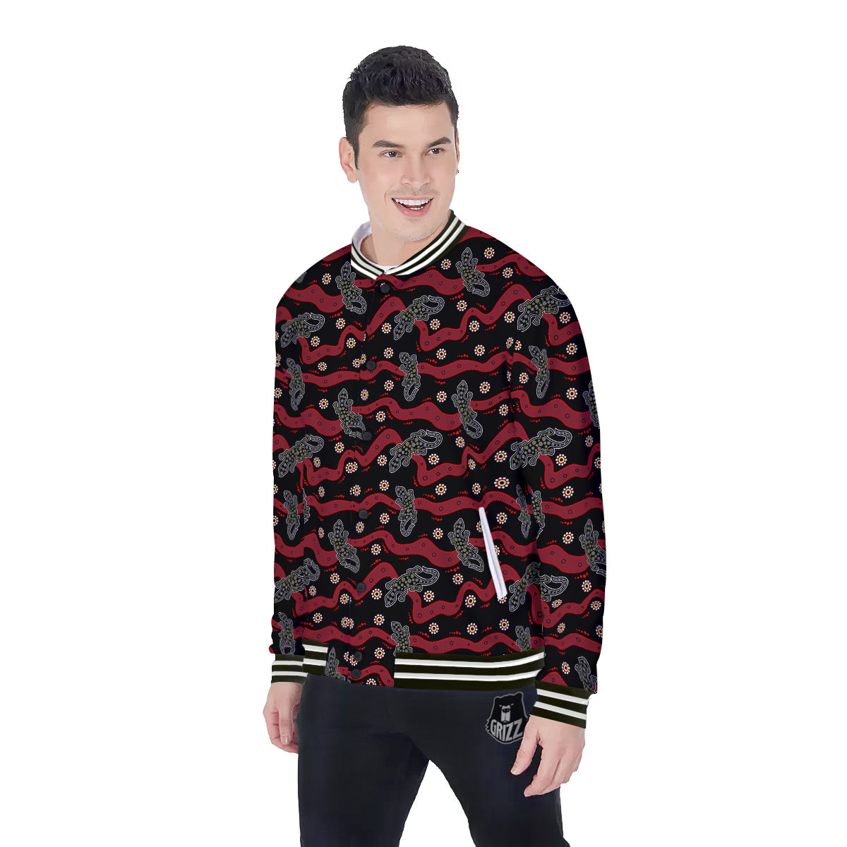 Lizard Aboriginal Print Pattern Baseball Jacket-grizzshop