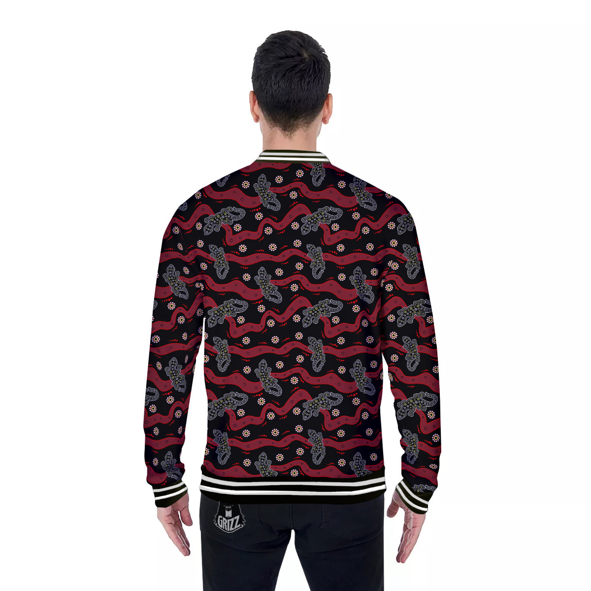 Lizard Aboriginal Print Pattern Baseball Jacket-grizzshop