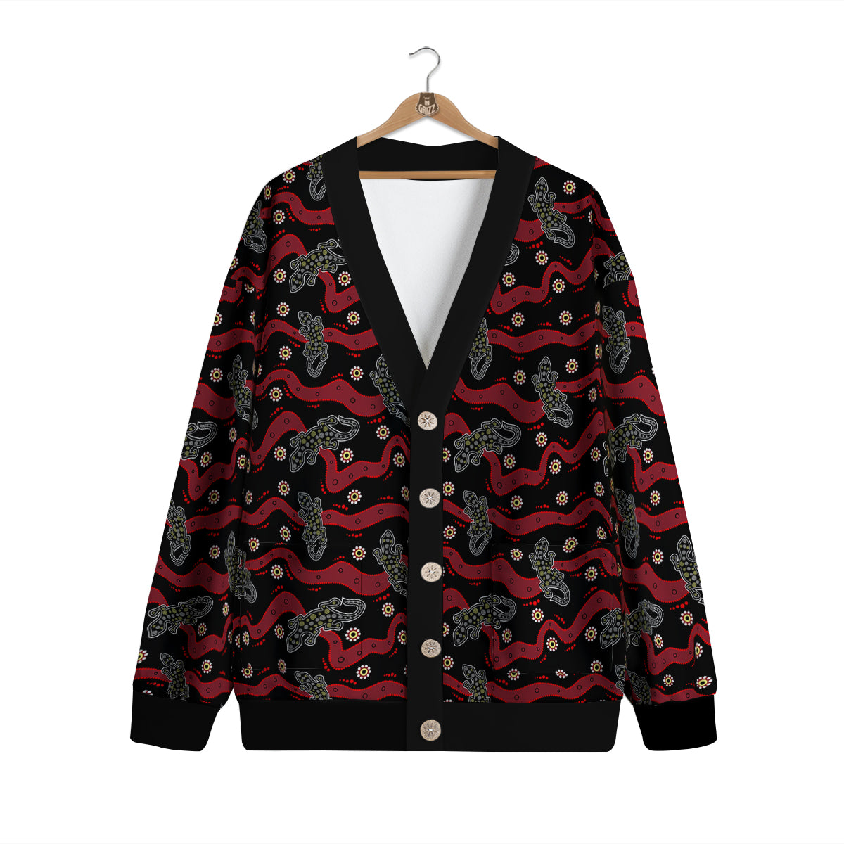 Lizard Aboriginal Print Pattern Cardigan-grizzshop
