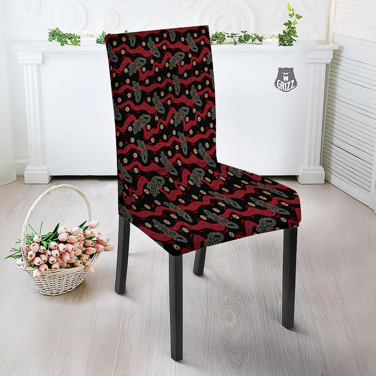 Lizard Aboriginal Print Pattern Dining Chair Slipcover-grizzshop