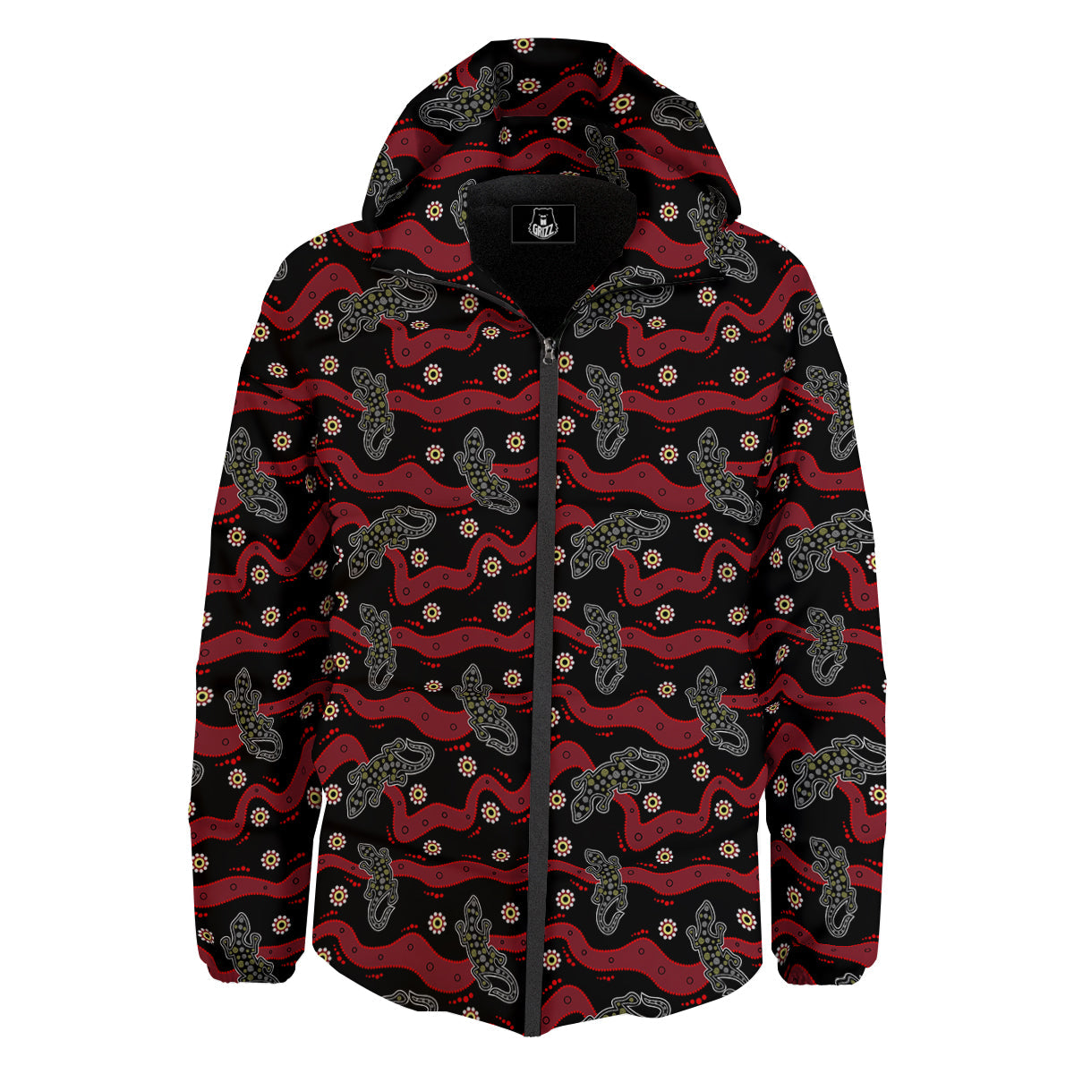 Lizard Aboriginal Print Pattern Down Jacket-grizzshop