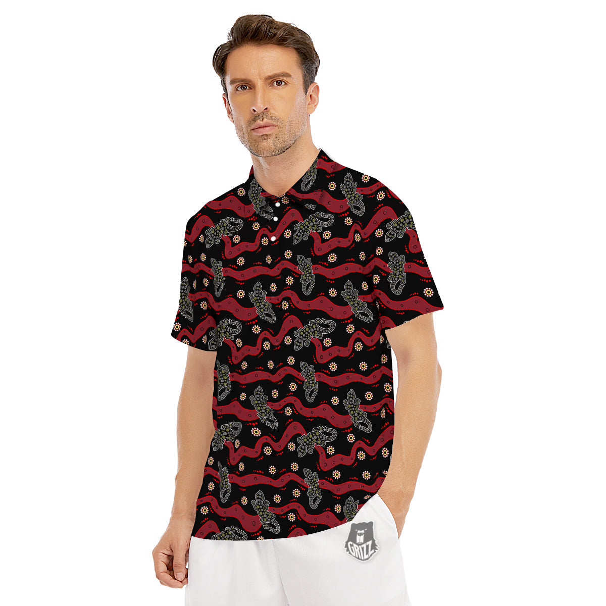 Lizard Aboriginal Print Pattern Men's Golf Shirts-grizzshop