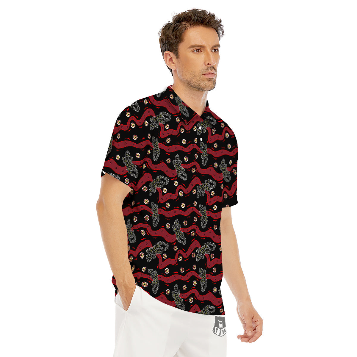 Lizard Aboriginal Print Pattern Men's Golf Shirts-grizzshop