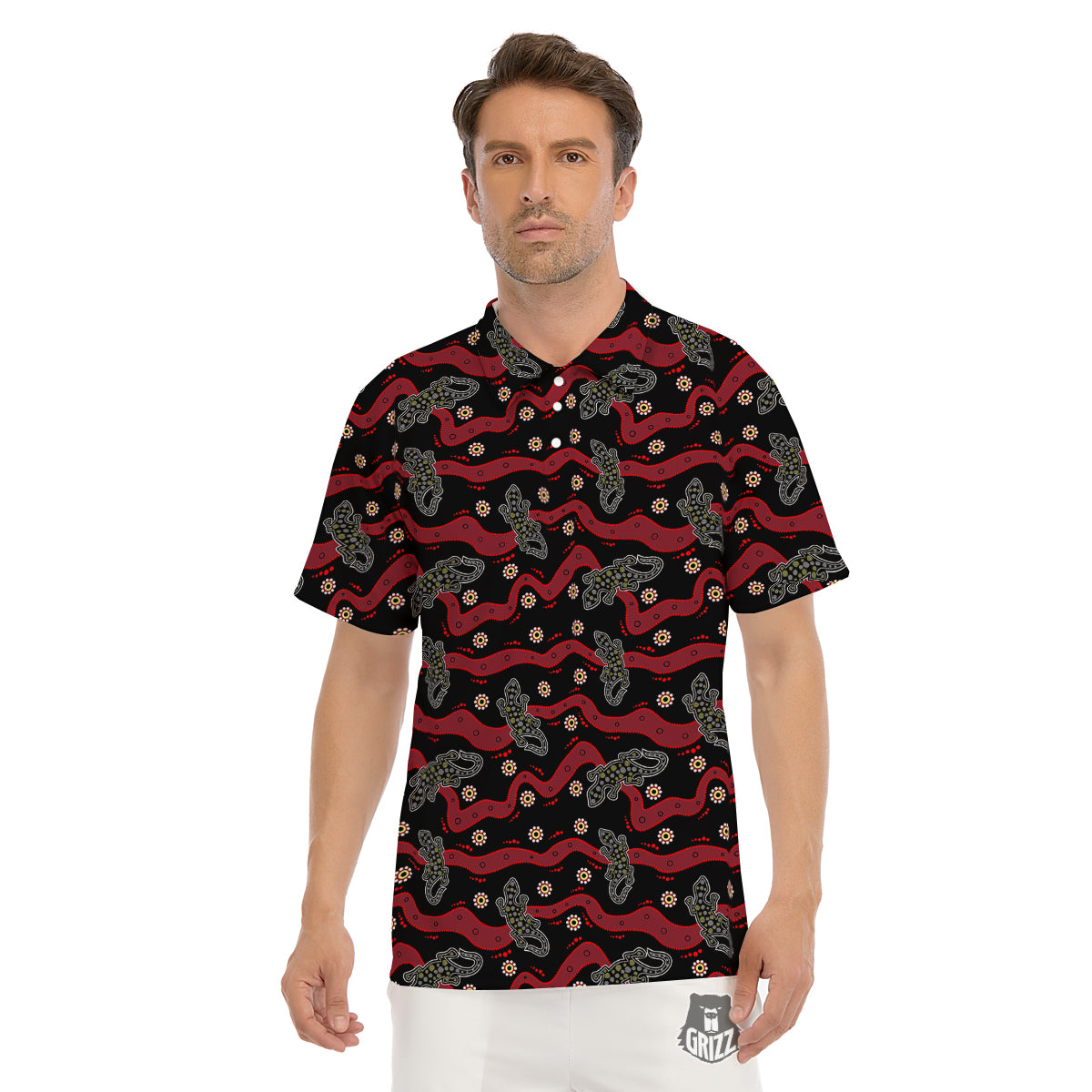 Lizard Aboriginal Print Pattern Men's Golf Shirts-grizzshop