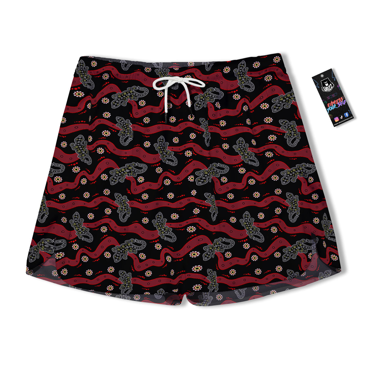 Lizard Aboriginal Print Pattern Men's Running Shorts-grizzshop
