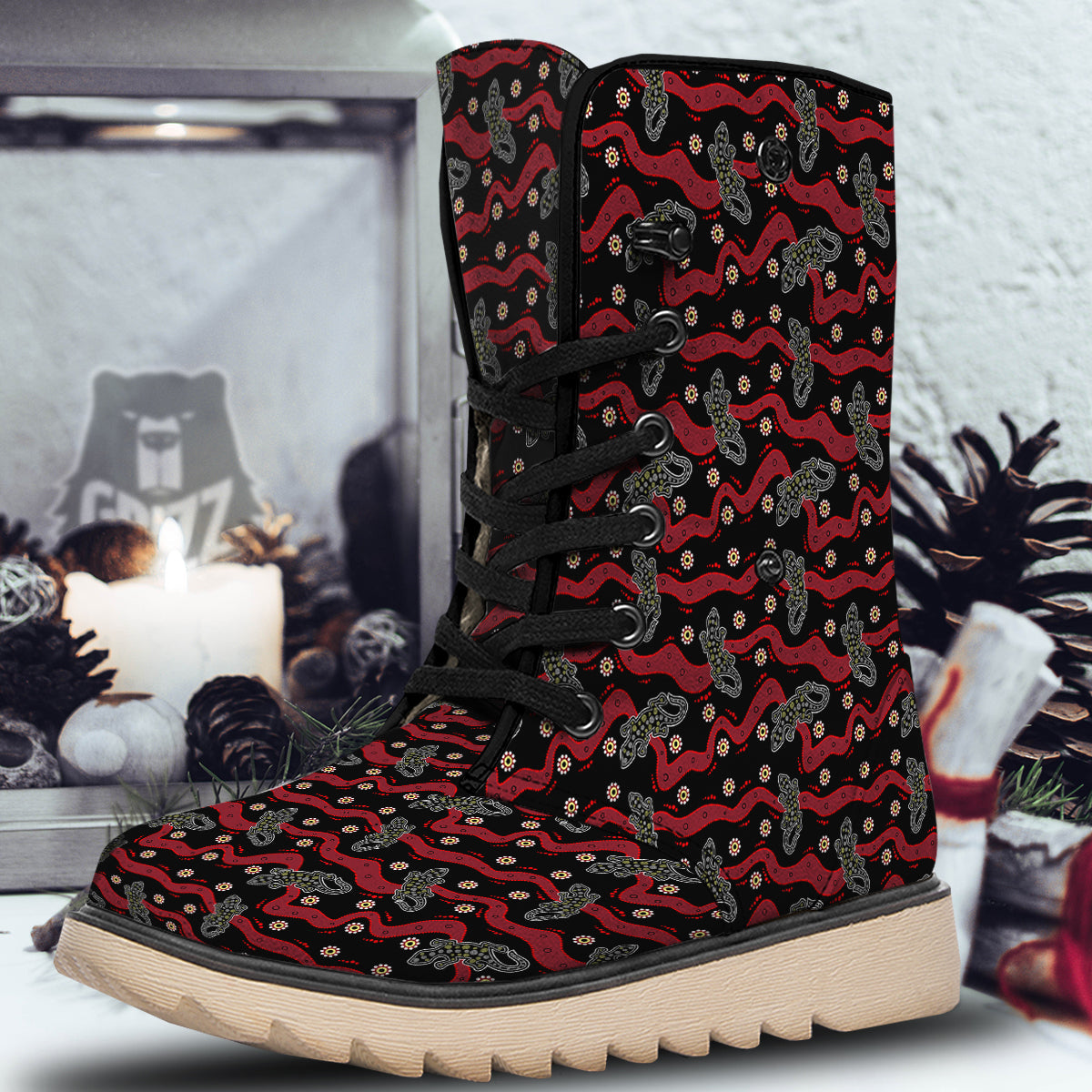 Lizard Aboriginal Print Pattern Snow Boots-grizzshop