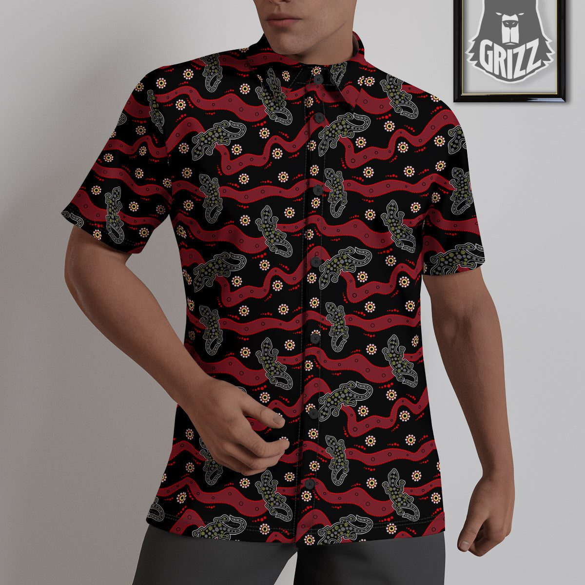 Lizard Aboriginal Print Pattern Untucked Shirts-grizzshop