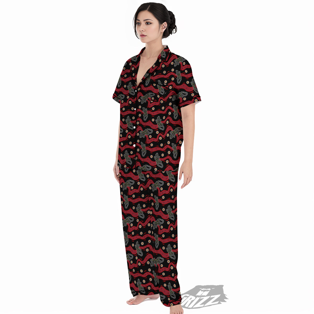 Lizard Aboriginal Print Pattern Women's Pajamas Set-grizzshop