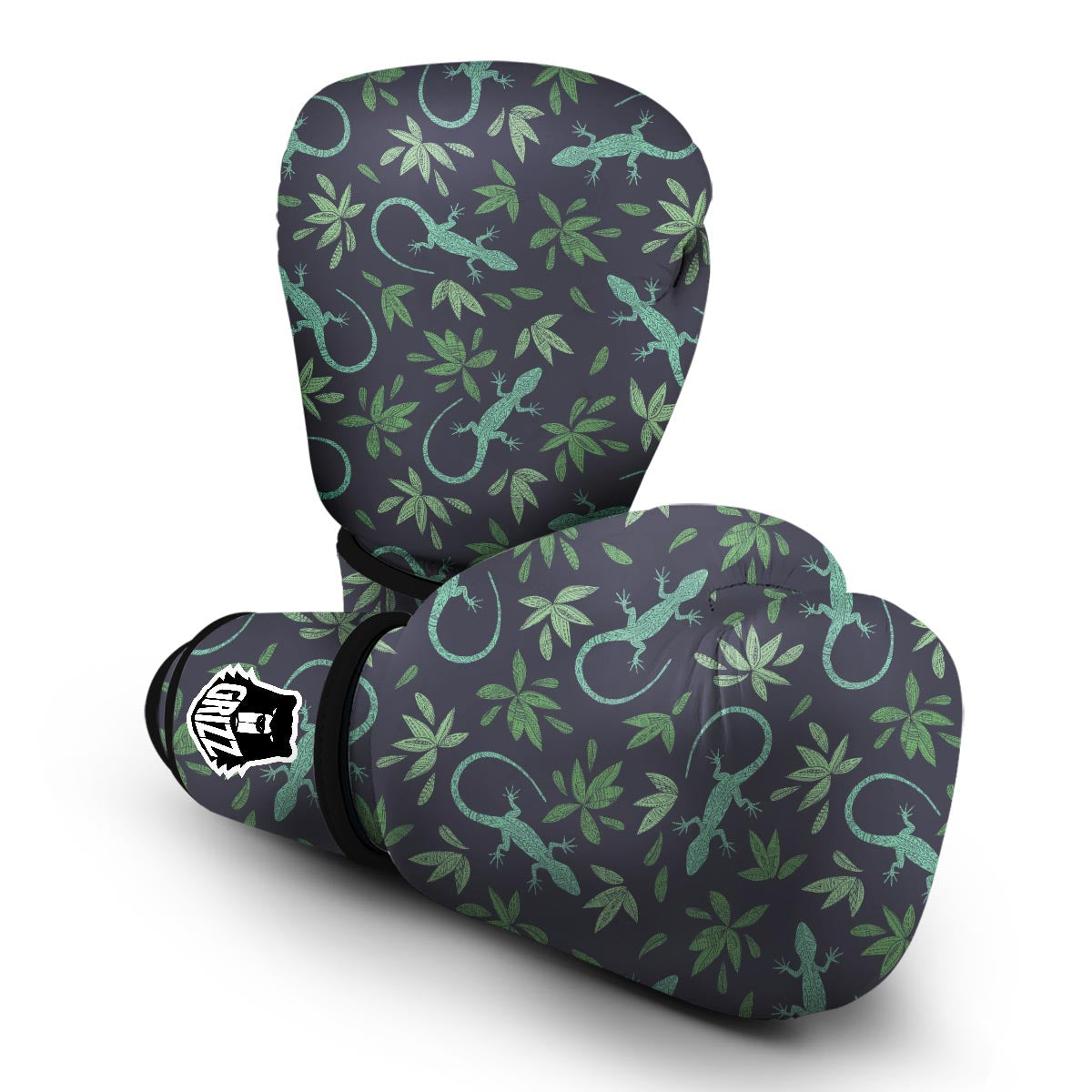 Lizard Leaf Pattern Print Boxing Gloves-grizzshop